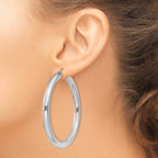 Sterling Silver Rhodium-Plated 5mm Round Hoop Earrings, 57mm - Sophia Jewelers