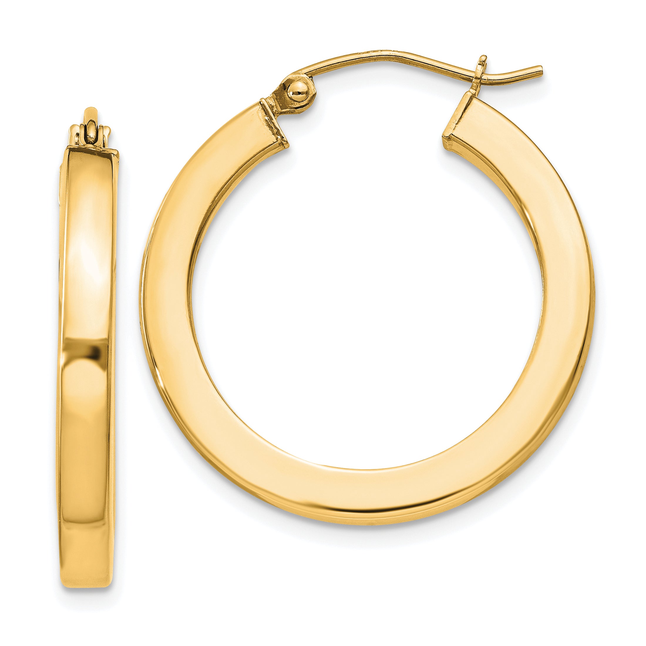 Sterling Silver Flash Gold-plated 3x25mm Square Tube Hoop Earrings