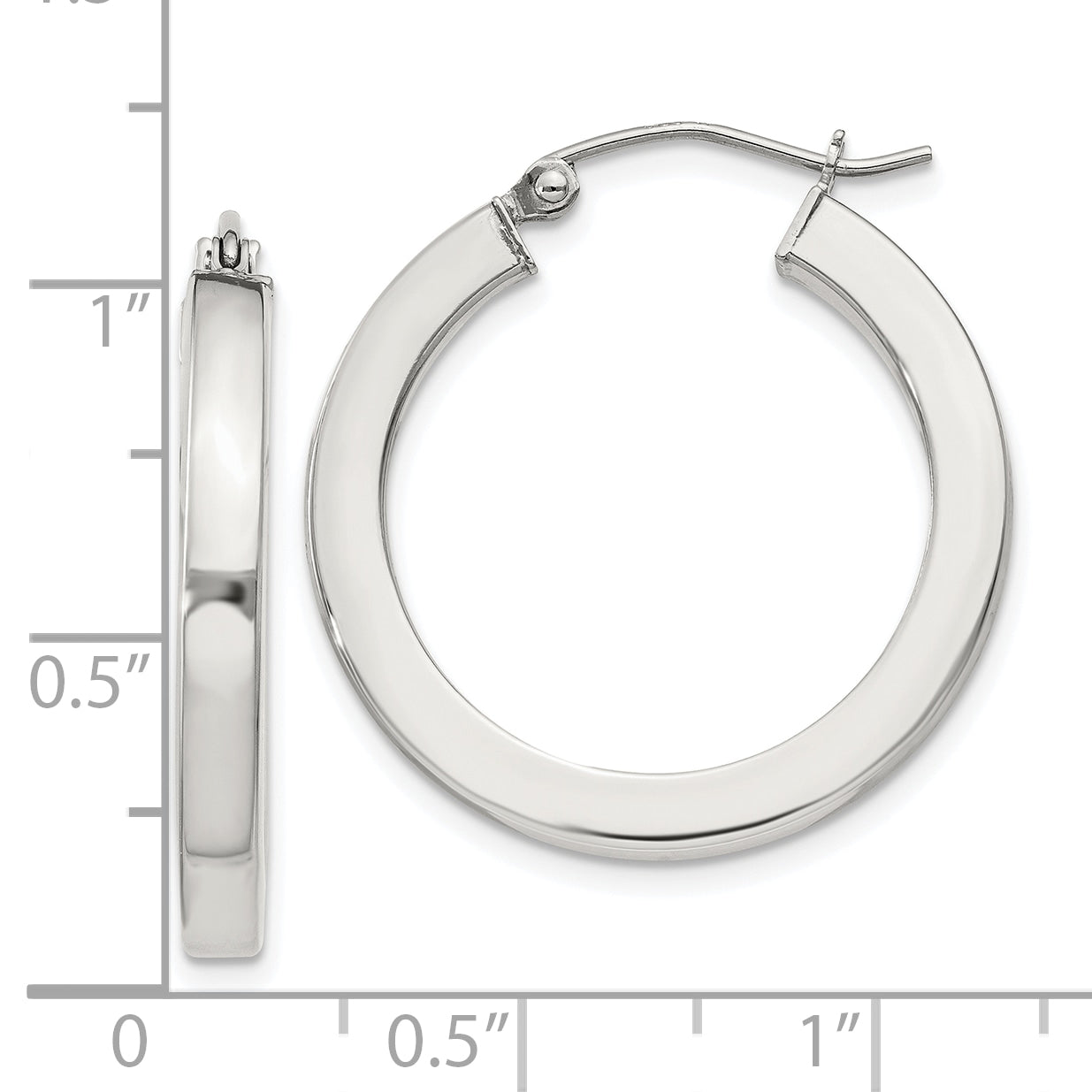 Sterling Silver 3x25mm Square Tube Hoop Earrings