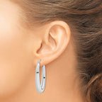 Sterling Silver Rhodium-Plated Polished Hollow Oval Hoop Earrings, 38mm - Sophia Jewelers