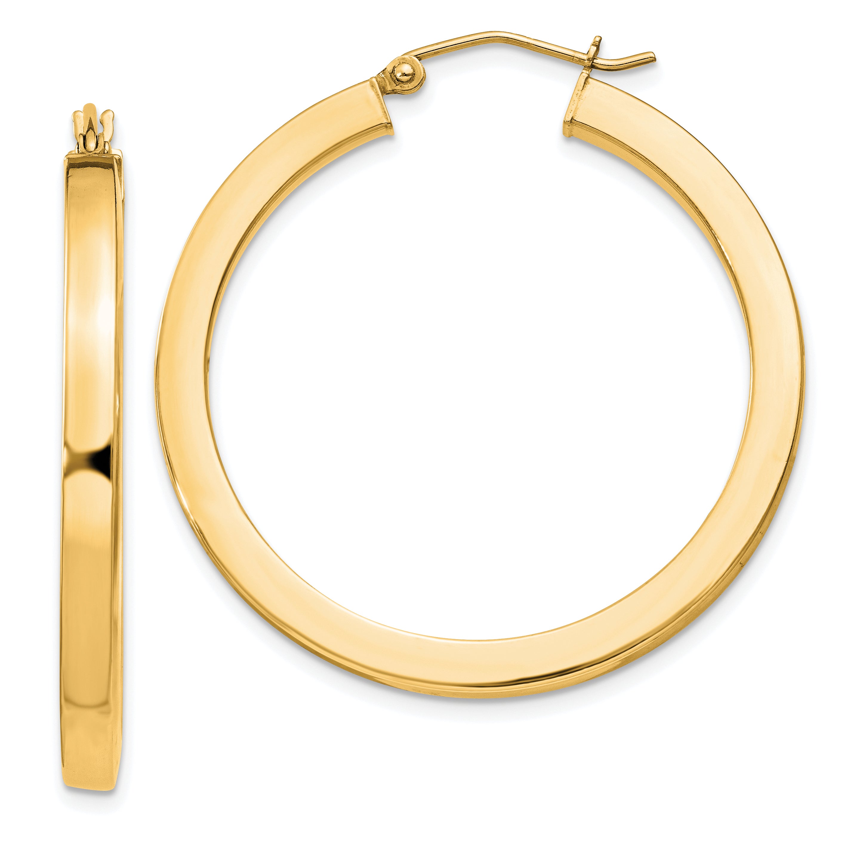 Sterling Silver Flash Gold-plated 3x35mm Square Tube Hoop Earrings
