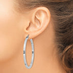 Sterling Silver Rhodium-Plated 3x50mm Square Tube Hoop Earrings - Sophia Jewelers