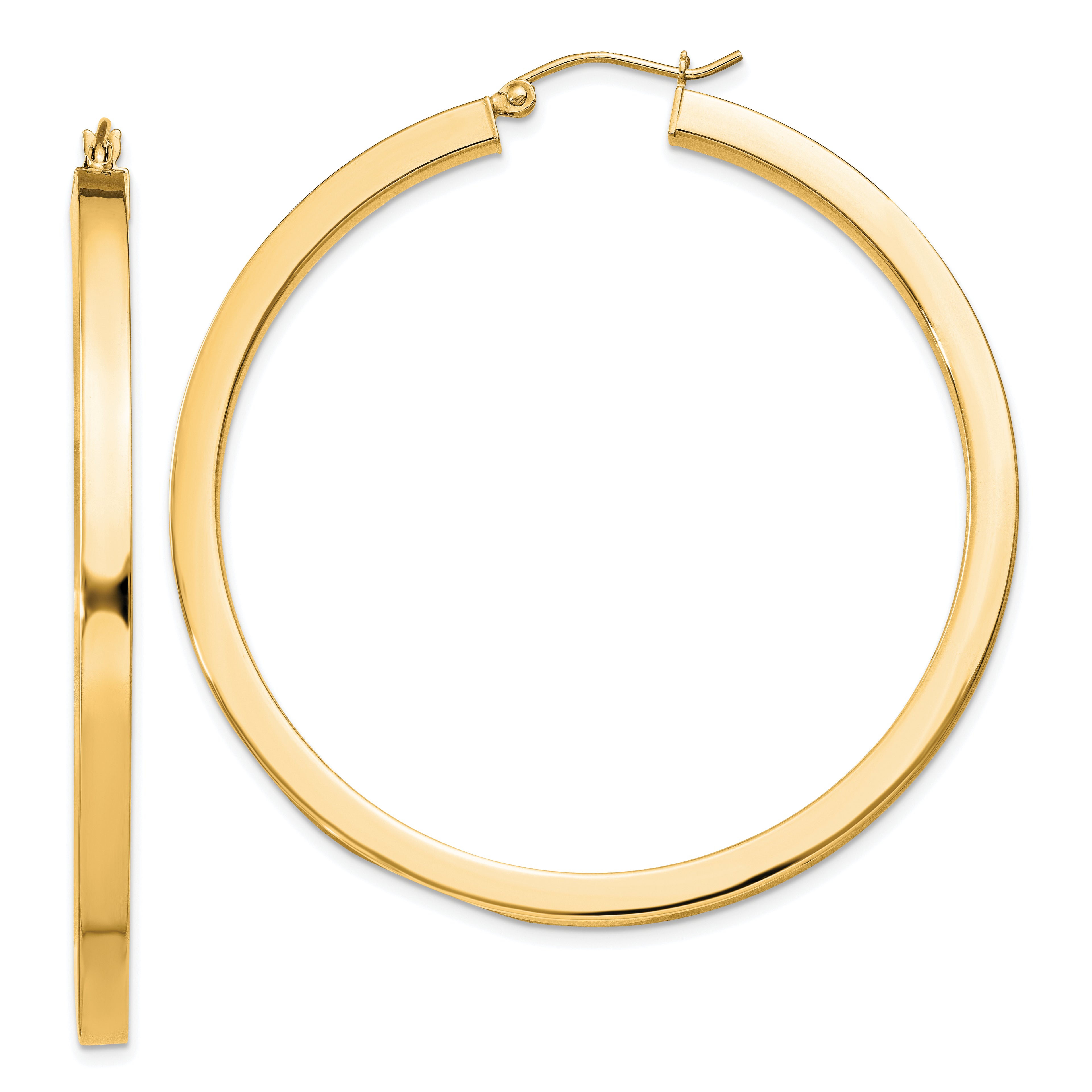 Sterling Silver Flash Gold-plated 3x50mm Square Tube Hoop Earrings