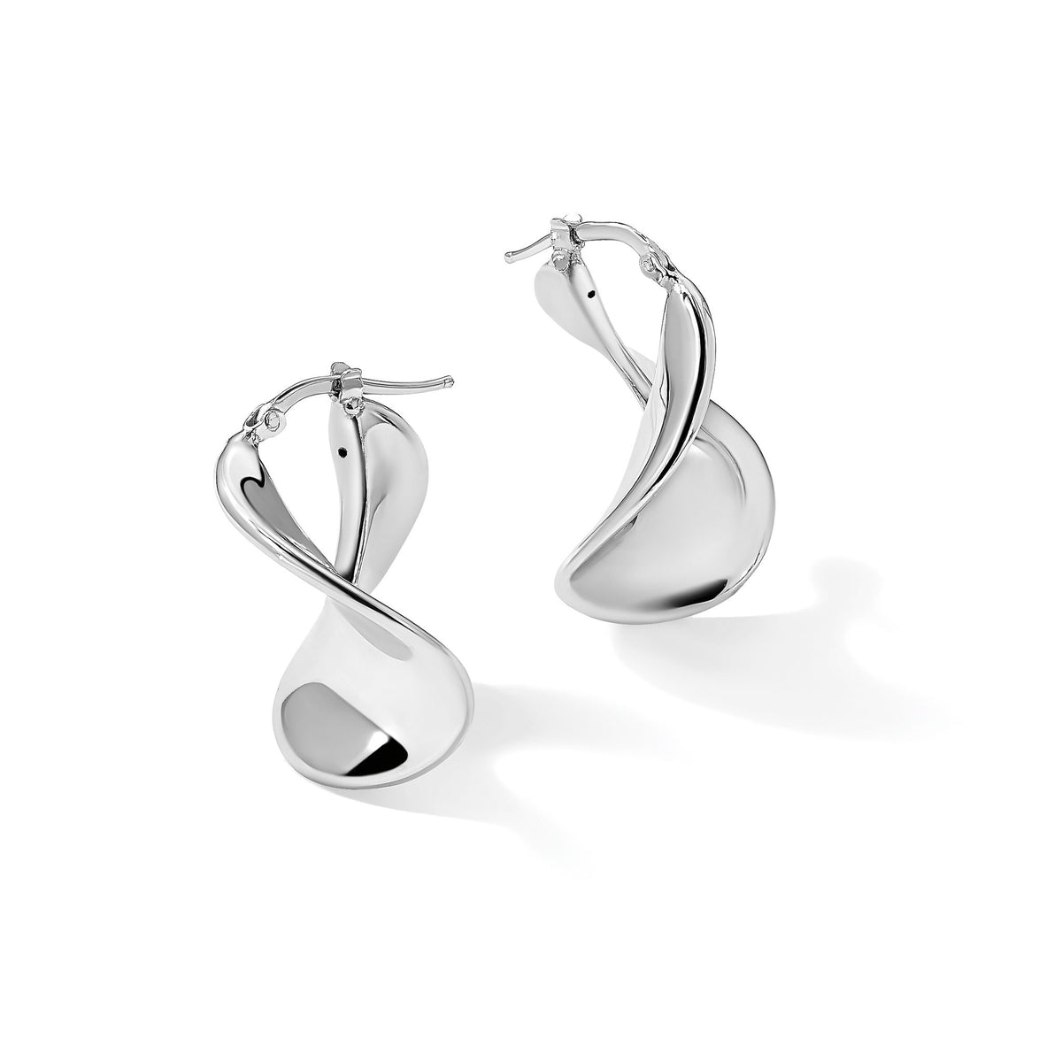Sterling Silver Rhodium-Plated Wide Twisted Hollow Hoop Earrings - Sophia Jewelers