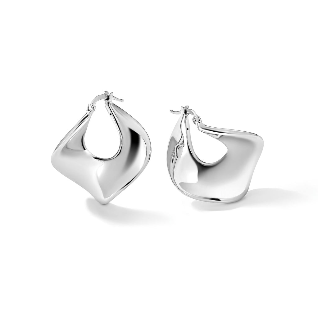 Sterling Silver Rhodium-Plated Wide Twisted Hollow Hoop Earrings - Sophia Jewelers
