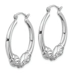 Sterling Silver Rhod-plated Textured Ram Head Round Hoop Earrings