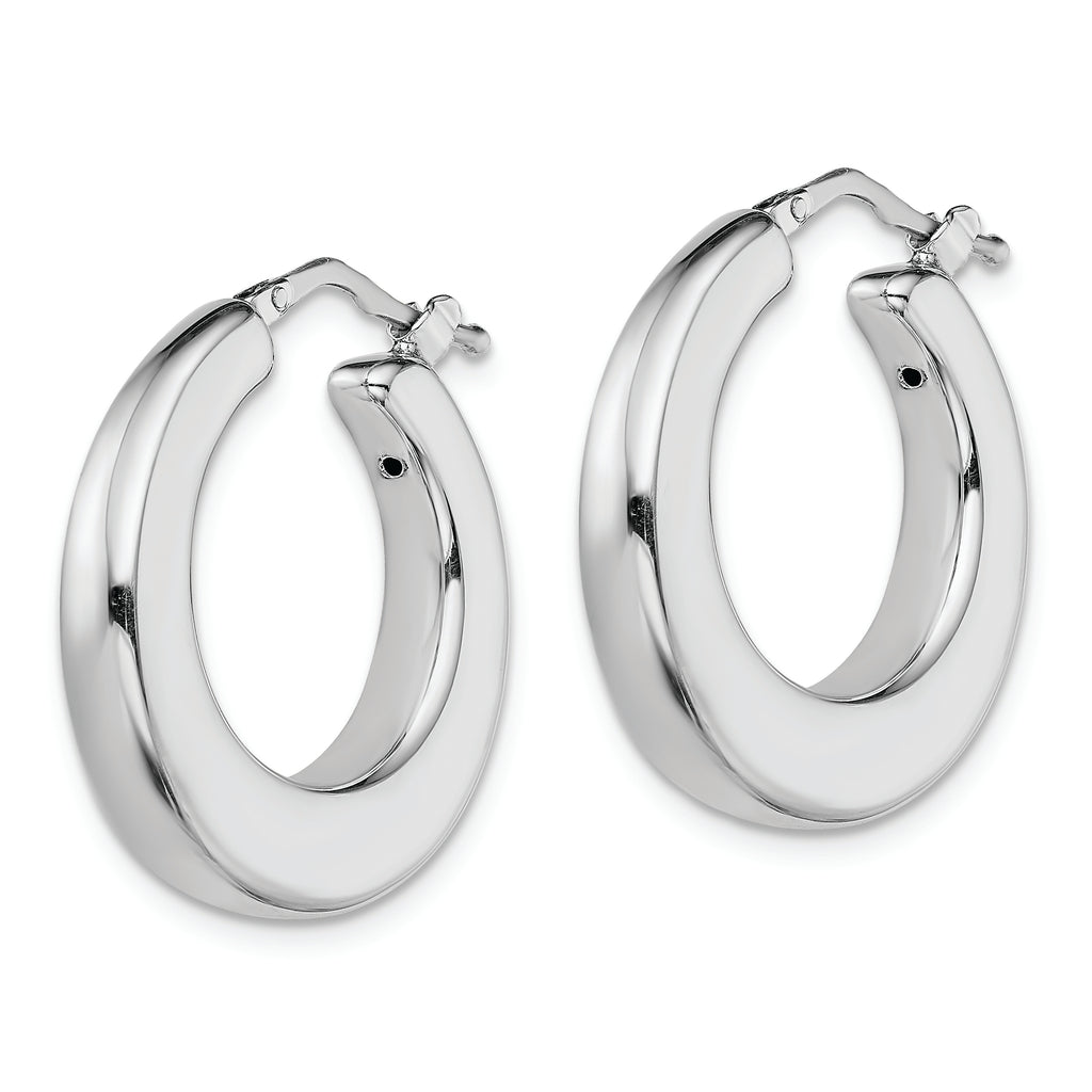 Sterling Silver RH-plated Polished Tapered Hollow Round Hoop Earrings