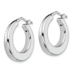 Sterling Silver RH-plated Polished Tapered Hollow Round Hoop Earrings