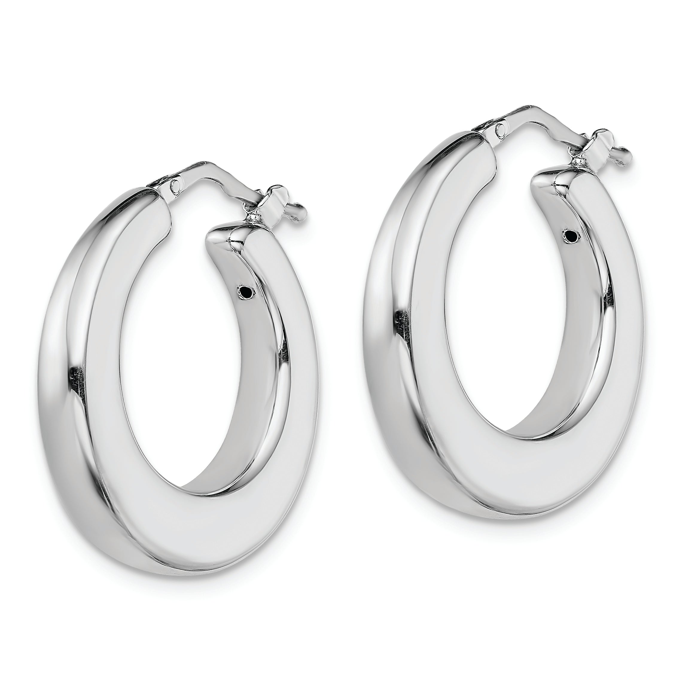 Sterling Silver RH-plated Polished Tapered Hollow Round Hoop Earrings