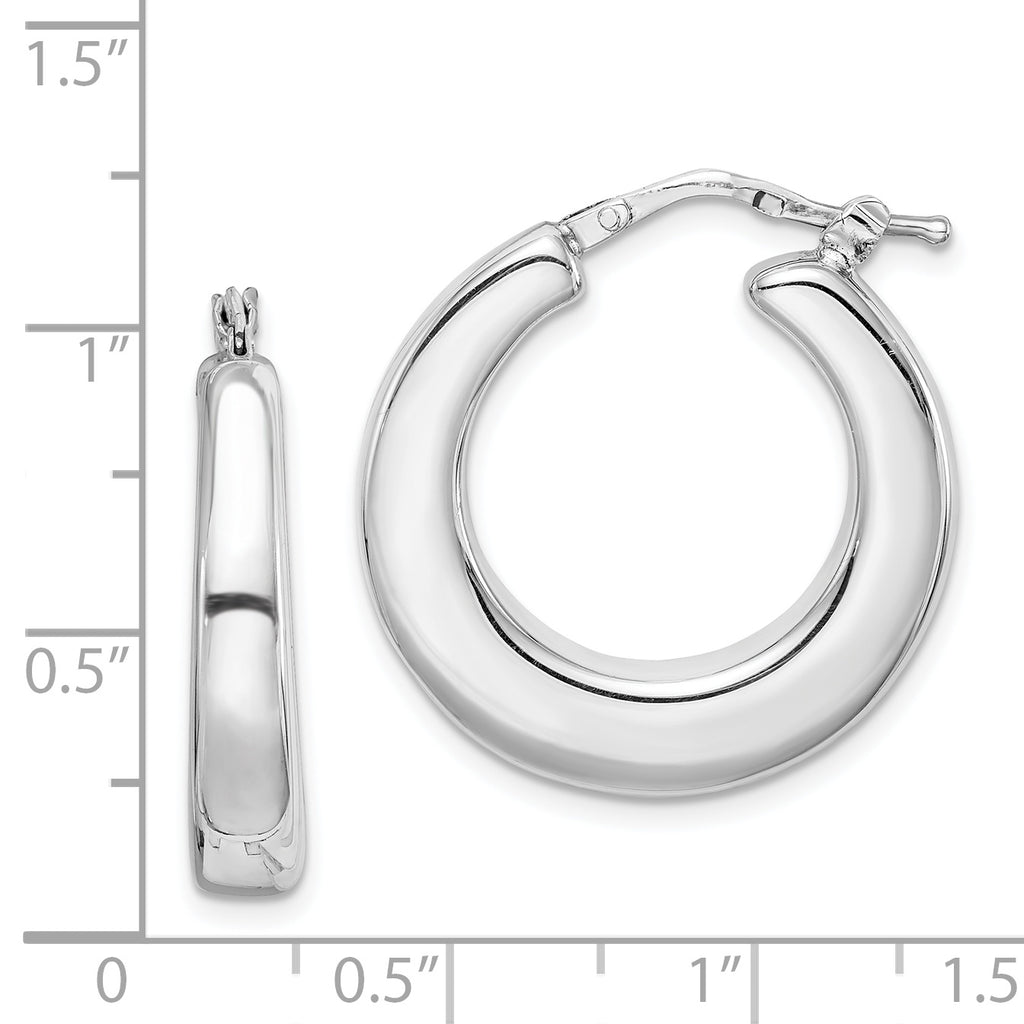 Sterling Silver RH-plated Polished Tapered Hollow Round Hoop Earrings
