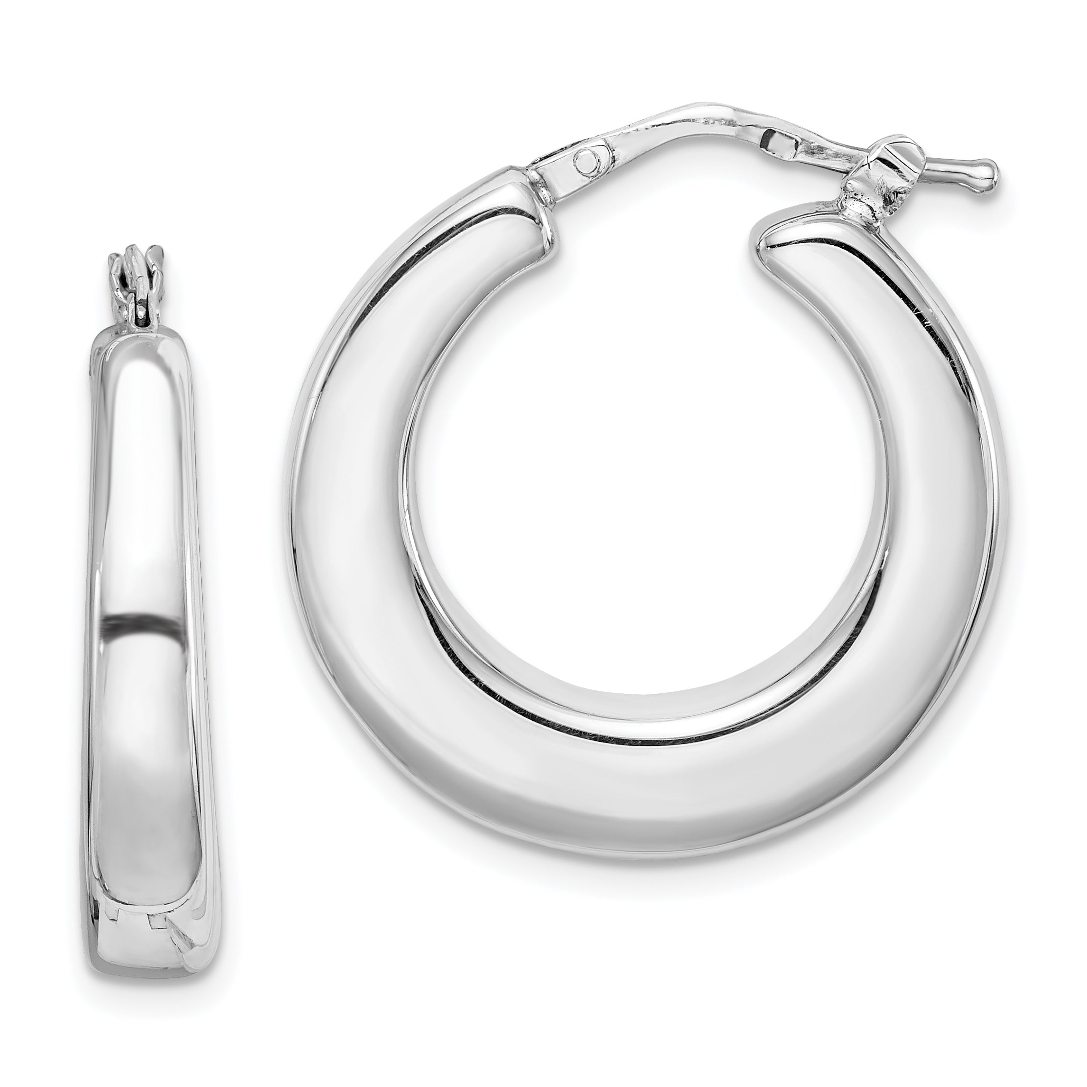 Sterling Silver RH-plated Polished Tapered Hollow Round Hoop Earrings Main image