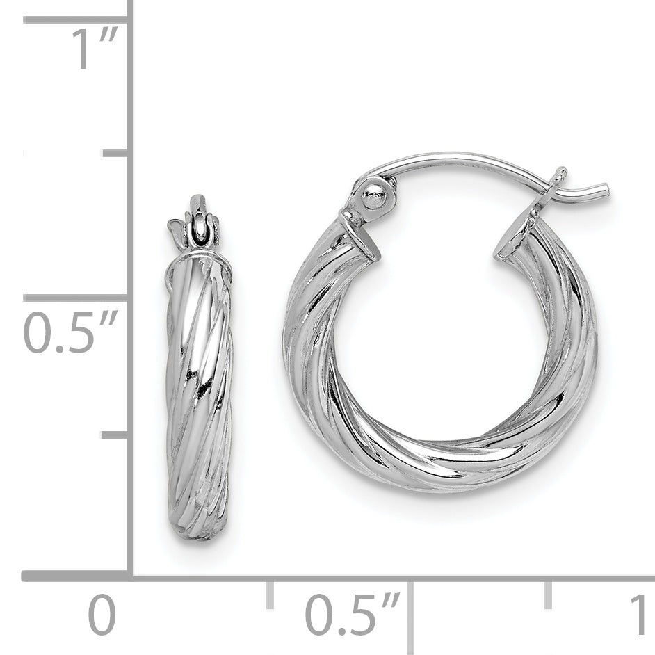 Sterling Silver Rhodium-plated 2.7x15mm Twisted Hoop Earrings