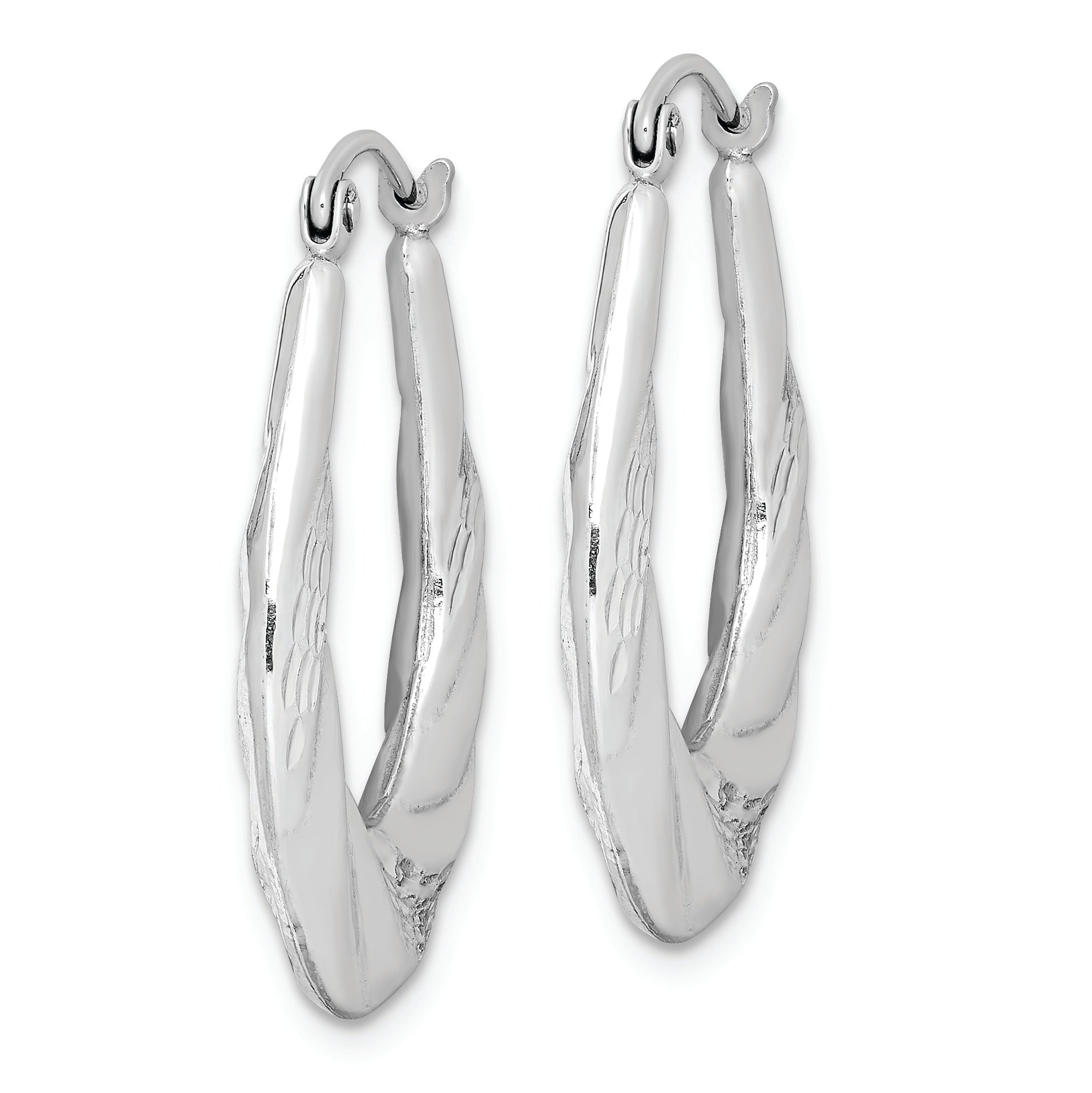 Sterling Silver Rhodium-plated D/C Scalloped Oval Hoop Earrings