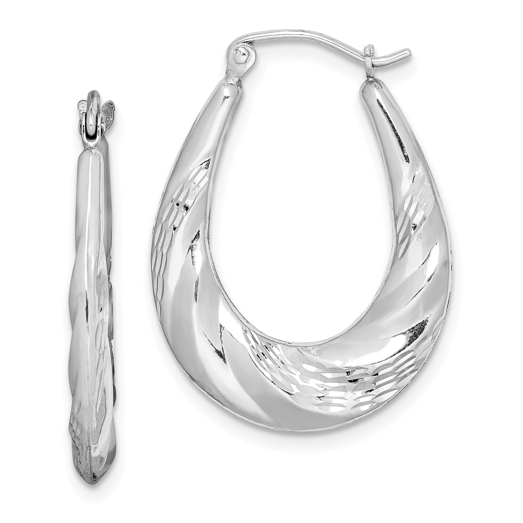 Sterling Silver Rhodium-plated D/C Scalloped Oval Hoop Earrings Main image