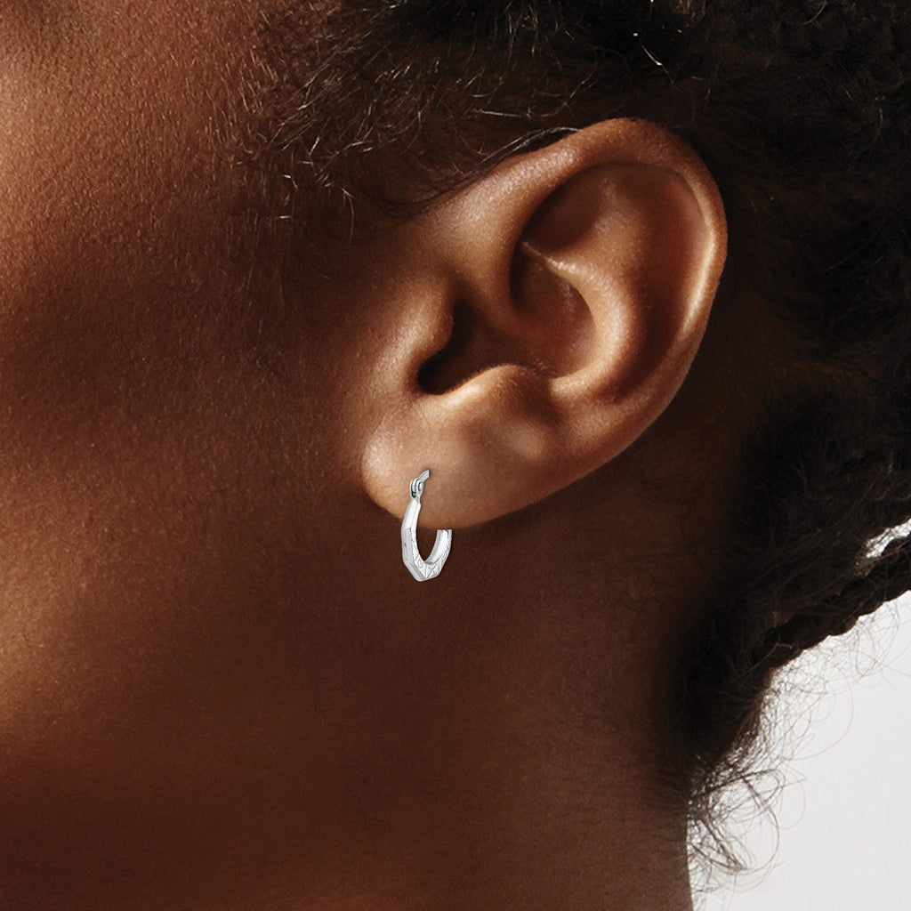 Patterned Hoop Earrings in Sterling Silver, 11mm Textured - Sophia Jewelers