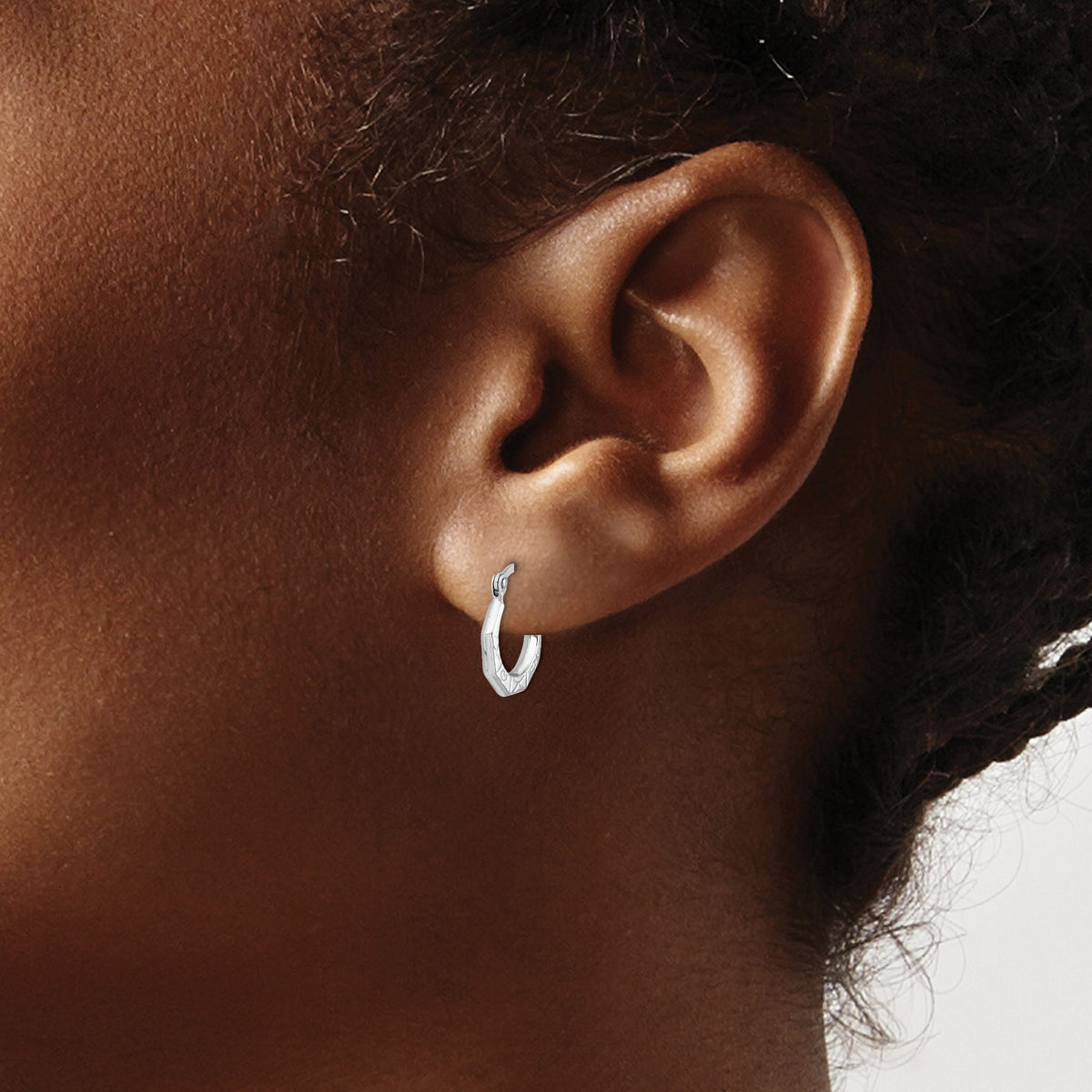 Patterned Hoop Earrings in Sterling Silver, 11mm Textured - Sophia Jewelers