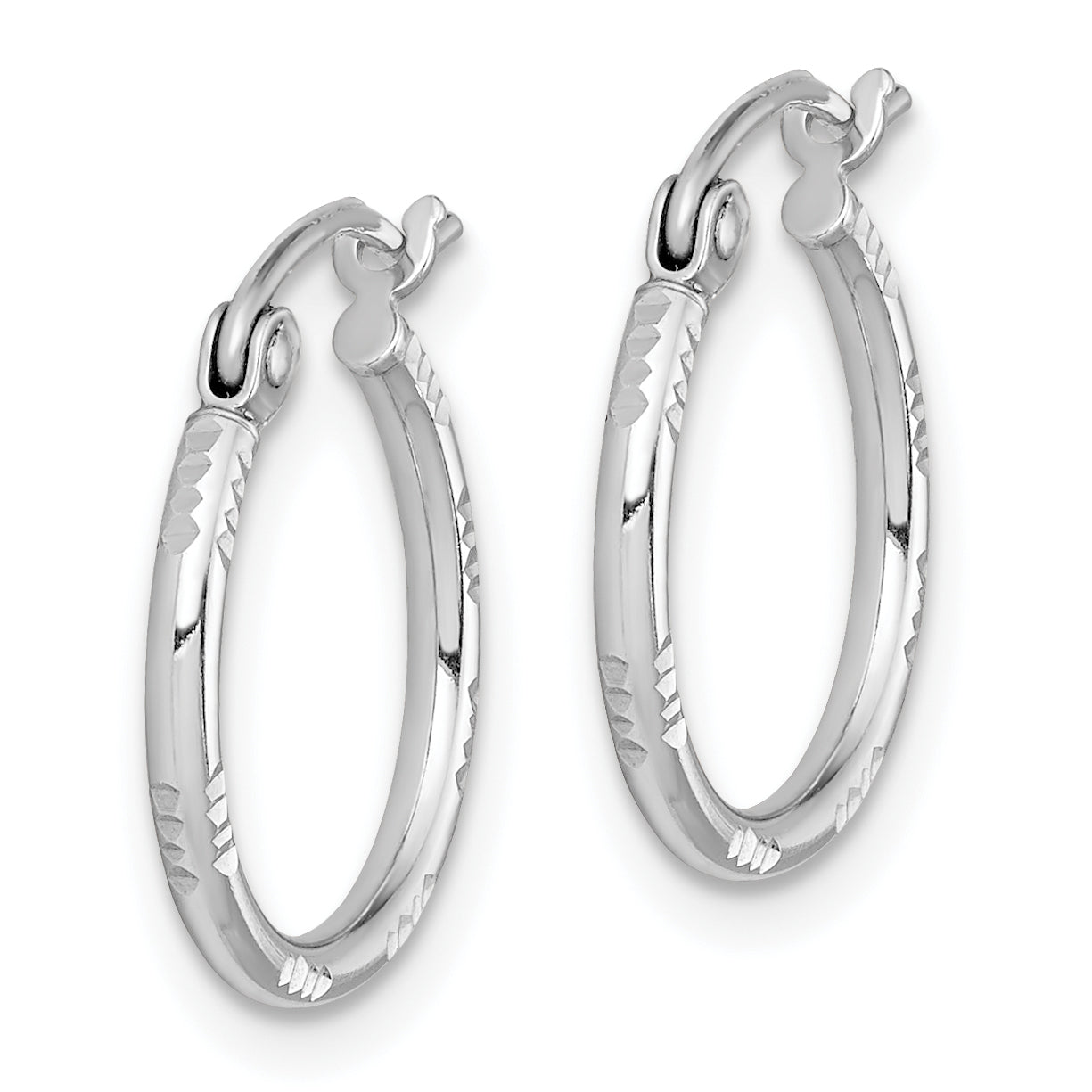 Sterling Silver Rhodium Plated Diamond Cut Hoop Earrings Secondary image