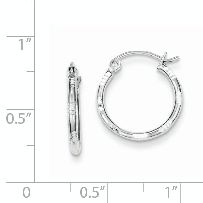 Sterling Silver Rhodium Plated Diamond Cut Hoop Earrings