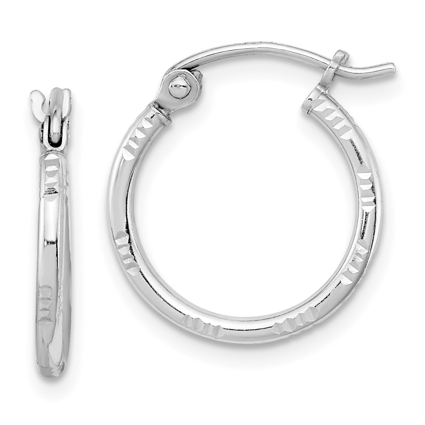 Sterling Silver Rhodium Plated Diamond Cut Hoop Earrings Main image