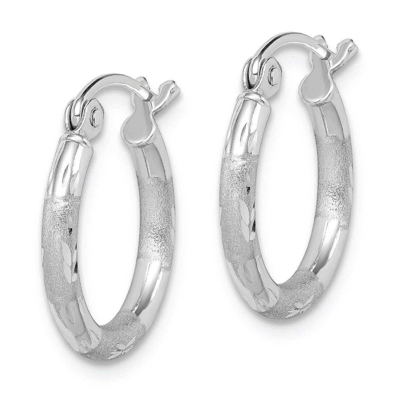 Sterling Silver Rhodium Plated Diamond Cut Hoop Earrings Secondary image