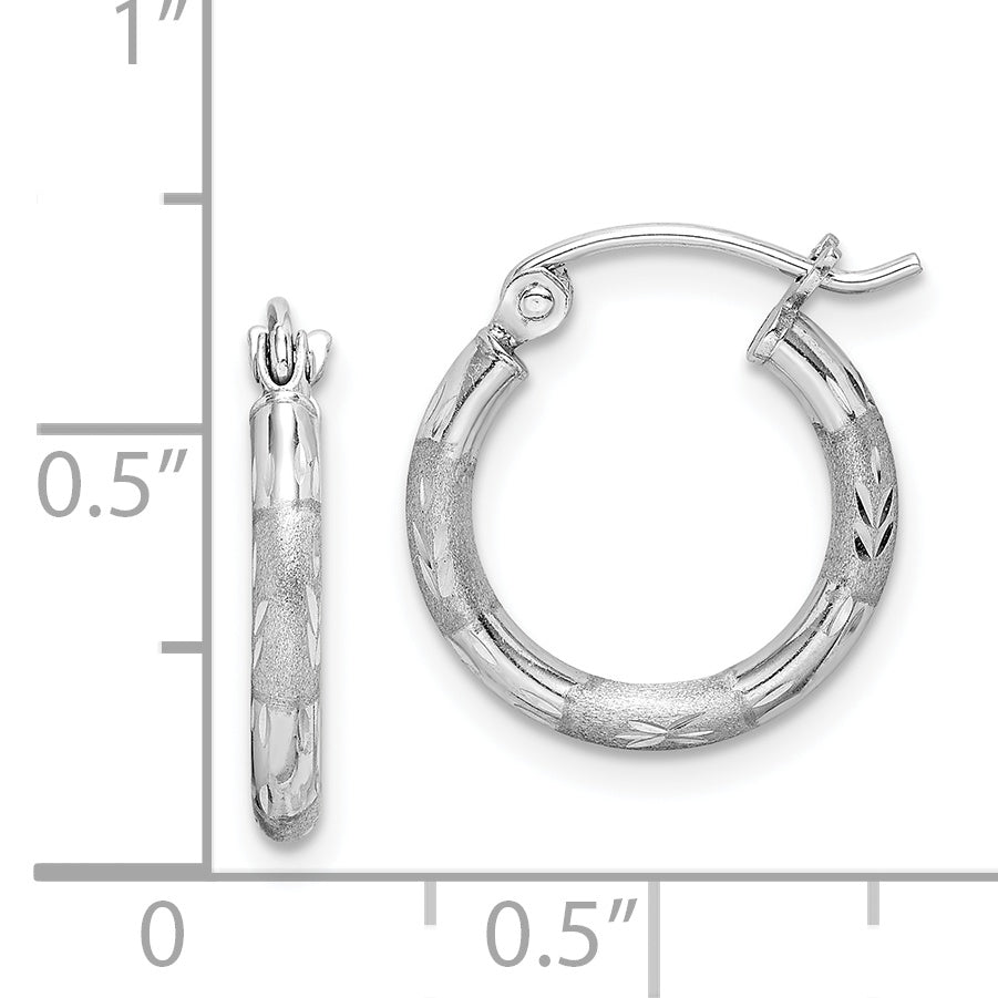 Sterling Silver Rhodium Plated Diamond Cut Hoop Earrings