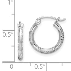 Sterling Silver Rhodium Plated Diamond Cut Hoop Earrings