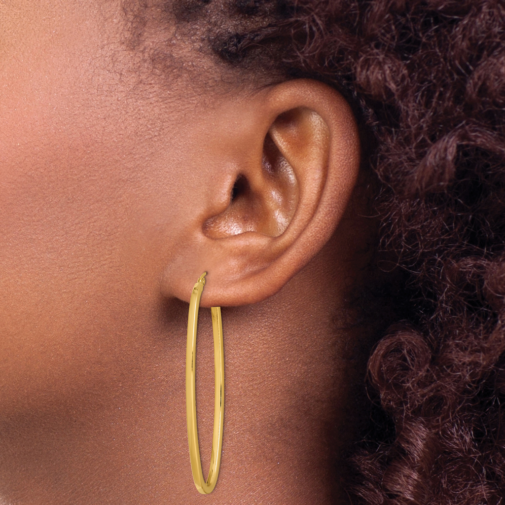 Sterling Silver Gold-plated Square Tube 2.5mm Oval Hoop Earrings