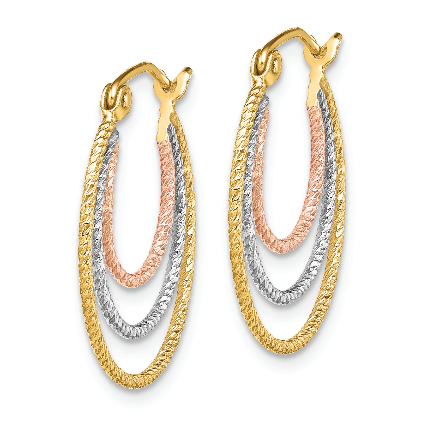 Sterling Silver Rhod-plated Yellow/Rose Vermeil 1.5mm Triple Hoop Earrings Secondary image