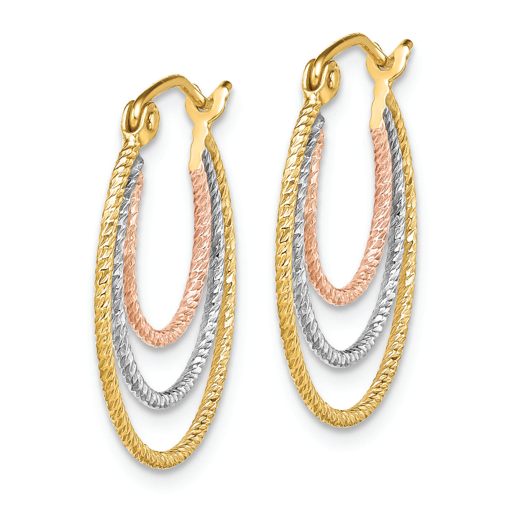 Sterling Silver Rhod-plated Yellow/Rose Vermeil 1.5mm Triple Hoop Earrings