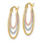 Sterling Silver Rhod-plated Yellow/Rose Vermeil 1.5mm Triple Hoop Earrings