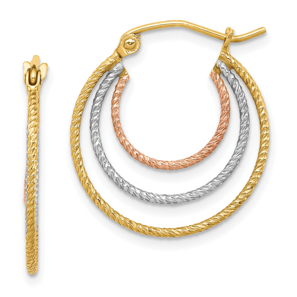 Sterling Silver Rhod-plated Yellow/Rose Vermeil 1.5mm Triple Hoop Earrings