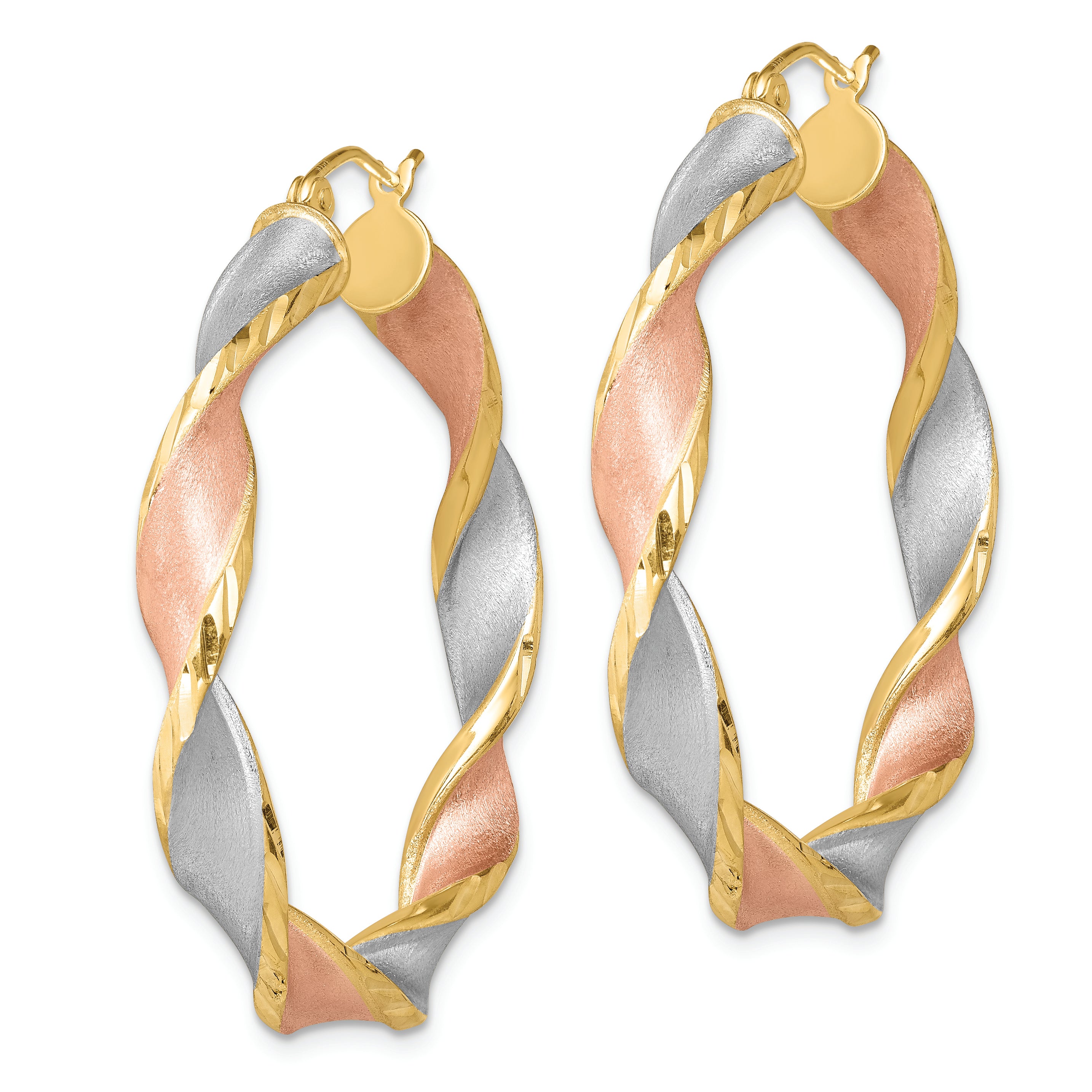 Sterling Silver RH-Plated Yellow/Rose Vermeil D/C 5mmTwisted Hoop Earrings
