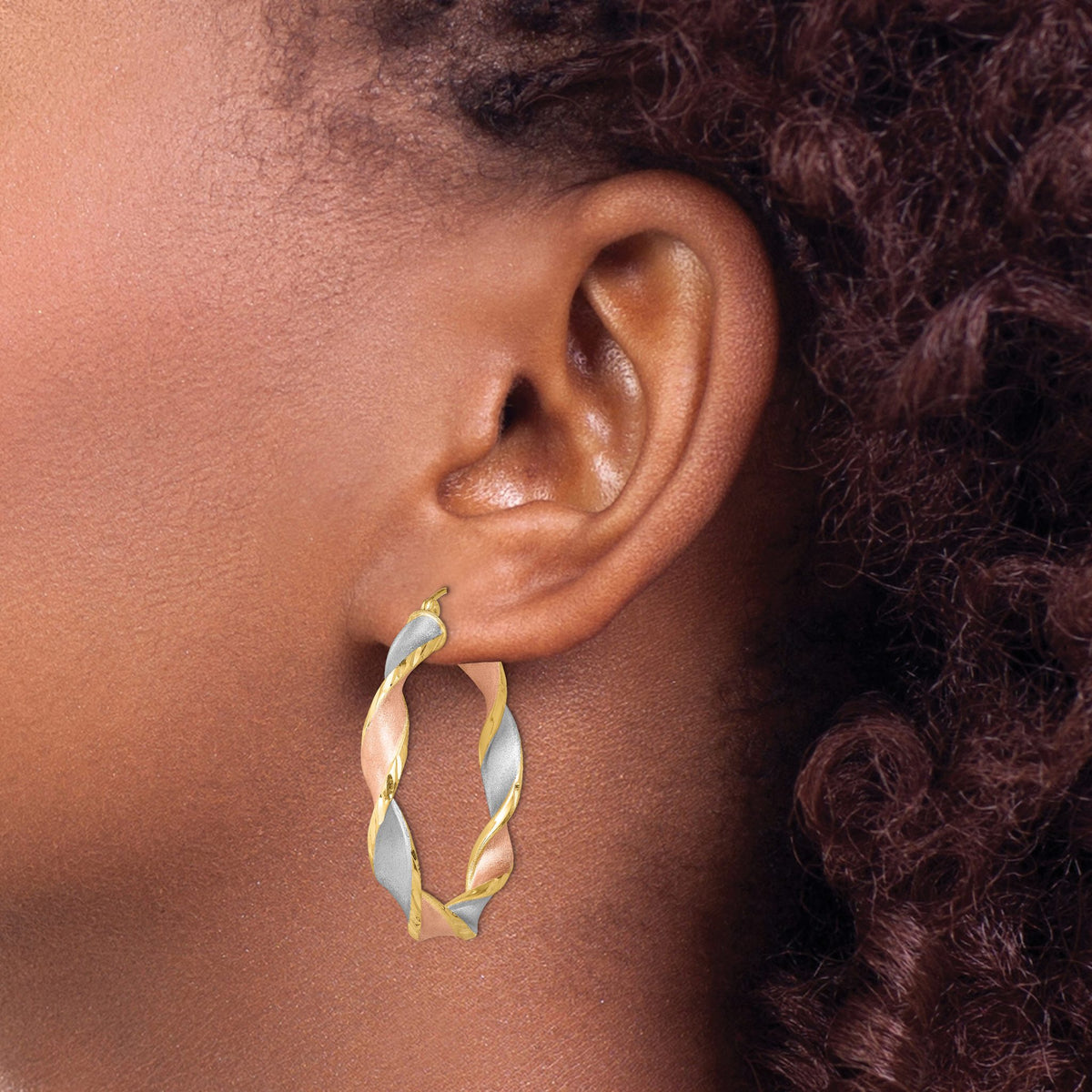 Yellow/Rose 5mmTwisted Hoop Earrings in Sterling Silver, 37mm - Sophia Jewelers
