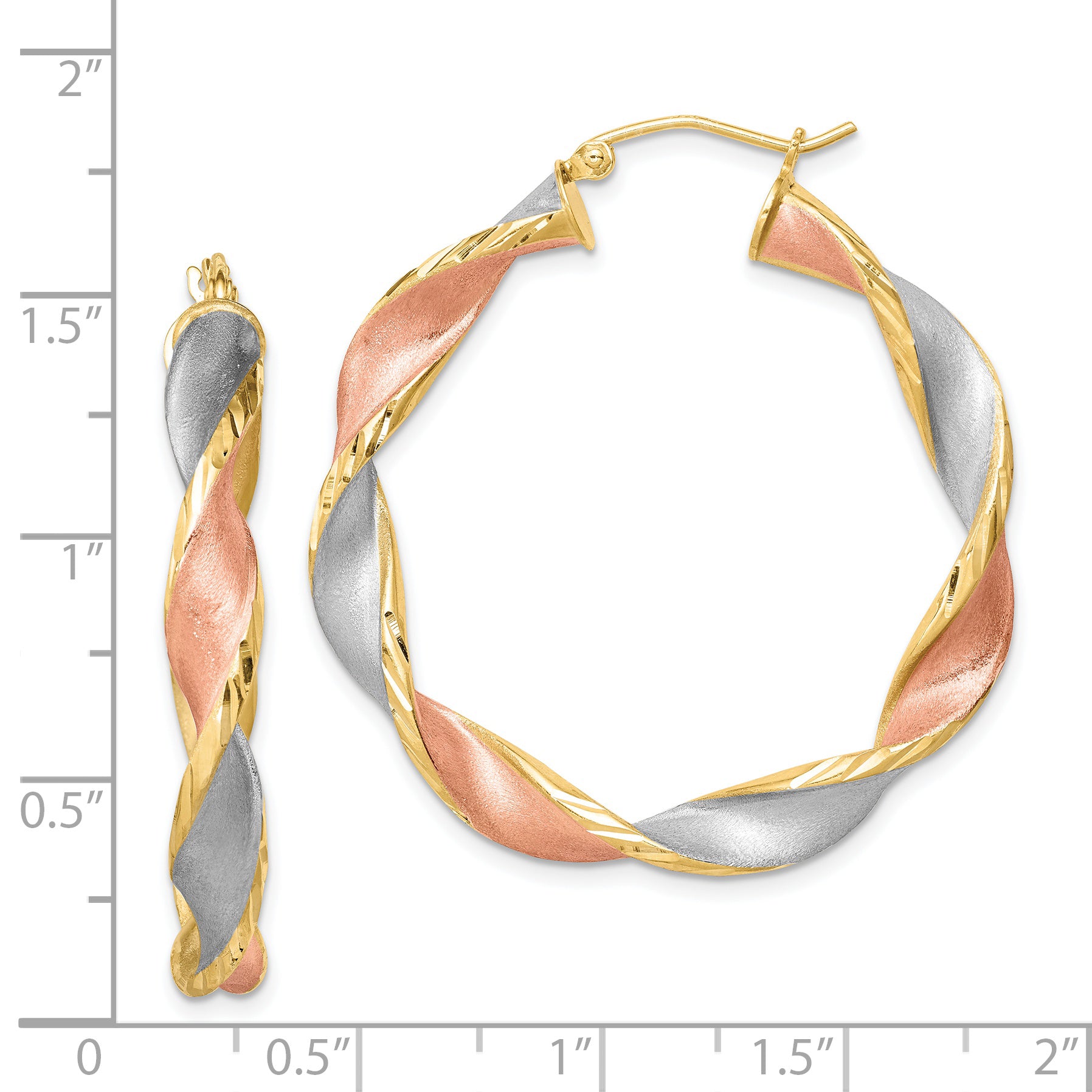 Sterling Silver RH-Plated Yellow/Rose Vermeil D/C 5mmTwisted Hoop Earrings