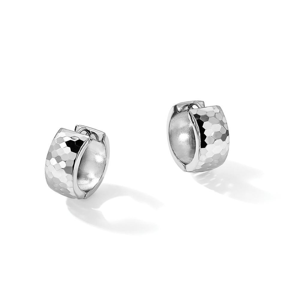 Sterling Silver Rhodium Polished Patterned Hinged Hoop Earrings, 18mm - Sophia Jewelers