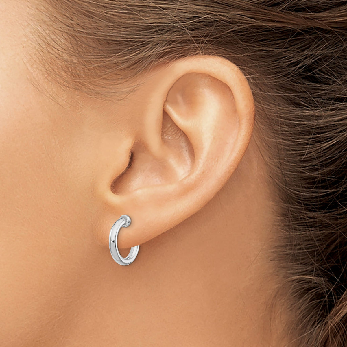 Non-Pierced Round Hoop Earrings in Sterling Silver, 2.5x14mm - Sophia Jewelers