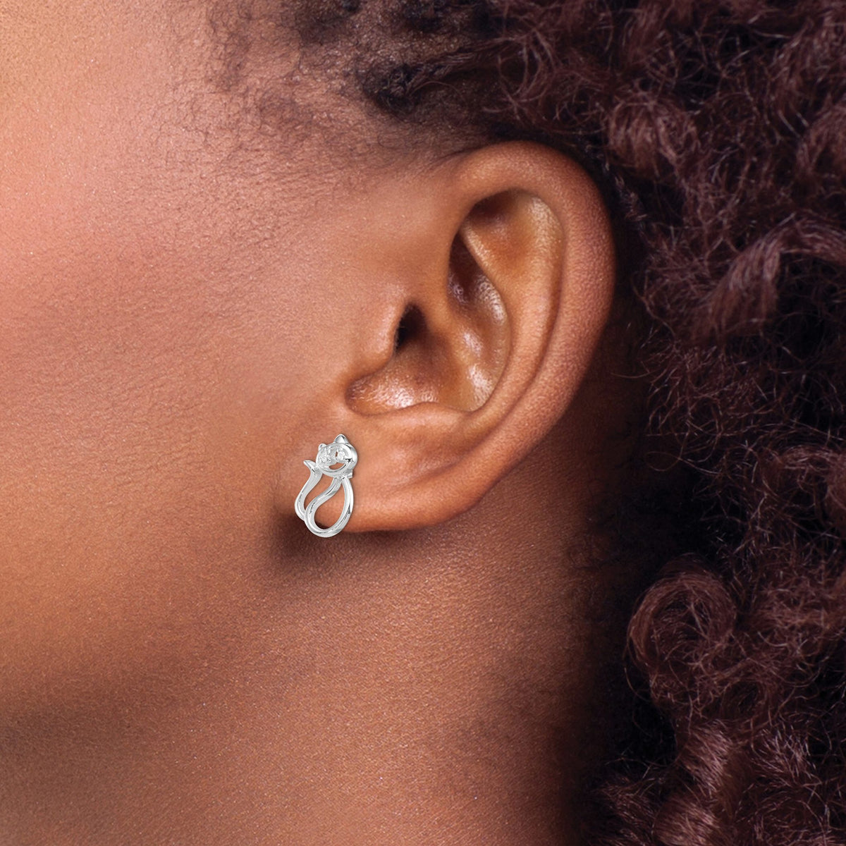 Sterling Silver Rhodium-Plated Cubic Zirconia Open Cat Post Earrings - Sophia Jewelers