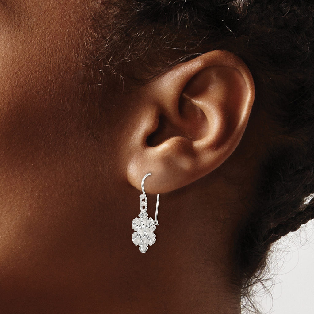 Crystal Snowflake Shepherd Hook Dangle Earrings in Sterling Silver - Sophia Jewelers