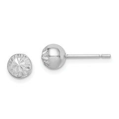 Sterling Silver Rhod-plated Diamond Cut 6mm Ball Post Earrings