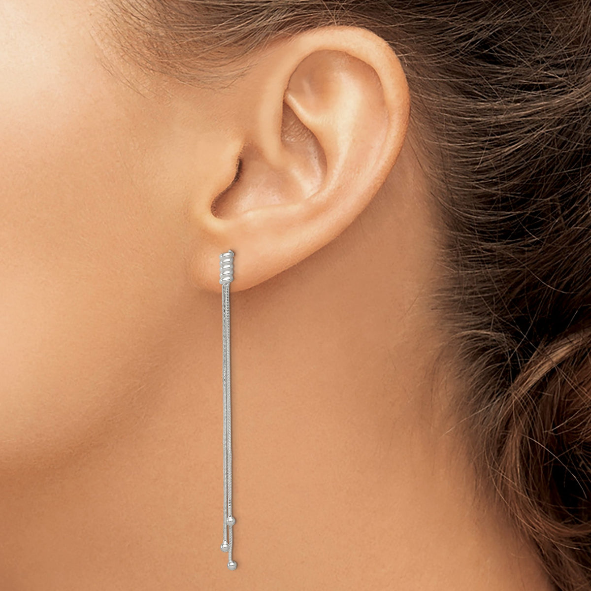 Three-Strand Beaded End Stud Dangle Earrings in Sterling Silver - Sophia Jewelers