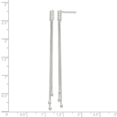 Sterling Silver Polished 3-Strand Chain & Beaded End Post Dangle Earrings