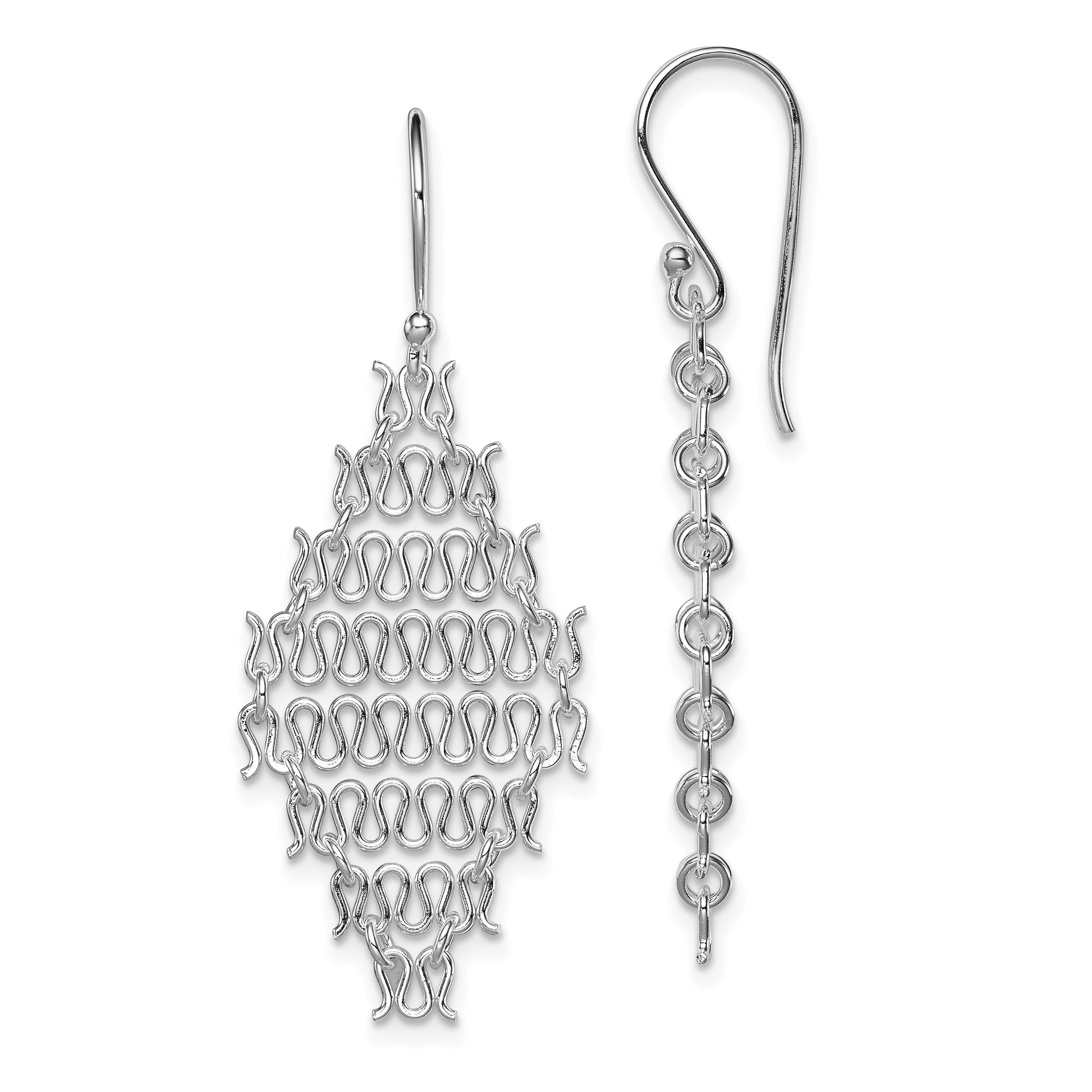Sterling Silver Rhodium-plated Polished Chain Link Dangle Earrings Main image