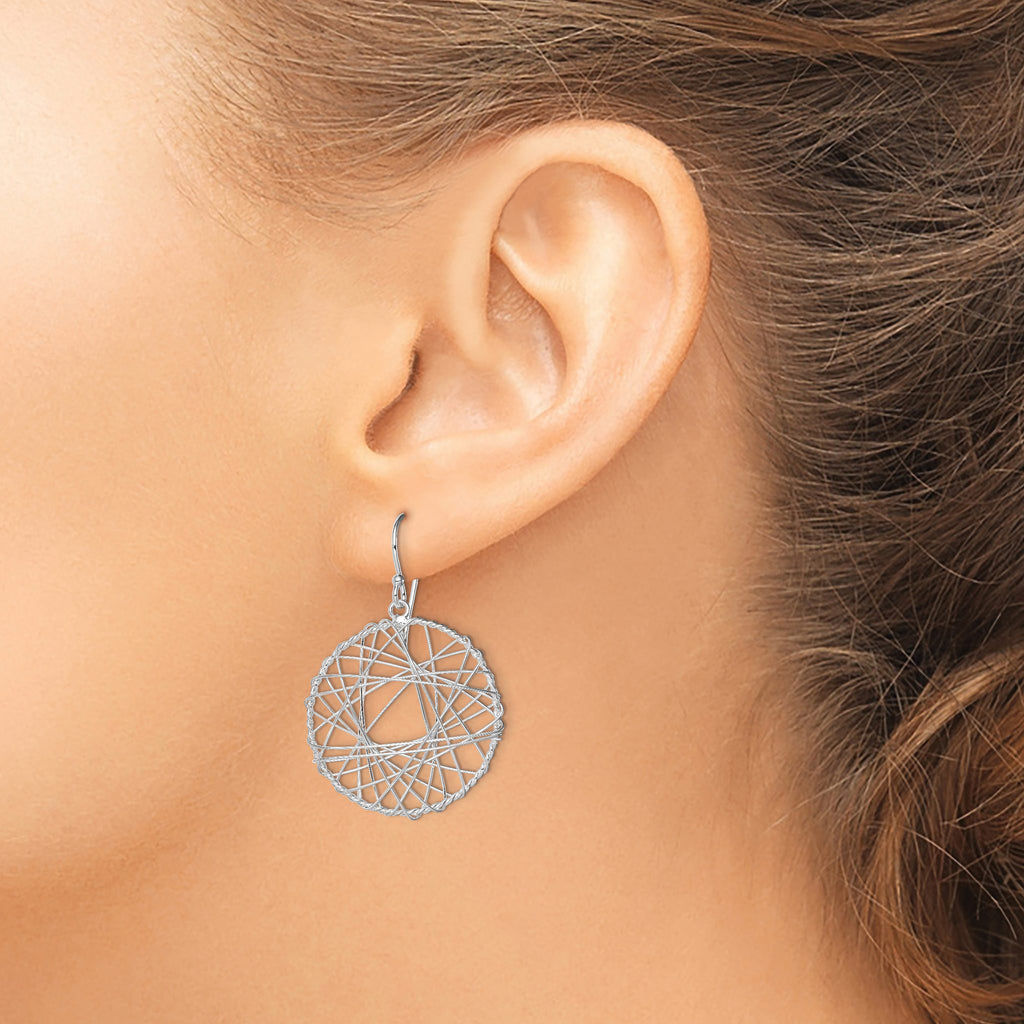 Wrapped Wire Circle Dangle Earrings in Sterling Silver, Textured - Sophia Jewelers