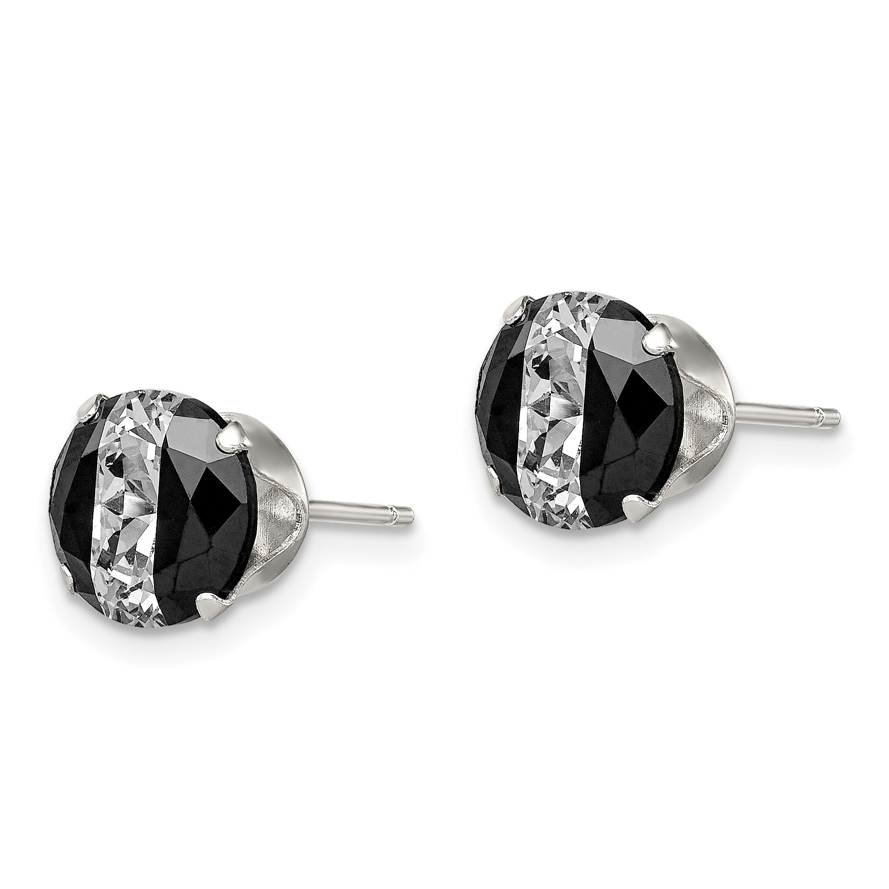 Sterling Silver Black & White 8mm Round CZ Snap-in Set Stud Earrings Secondary image