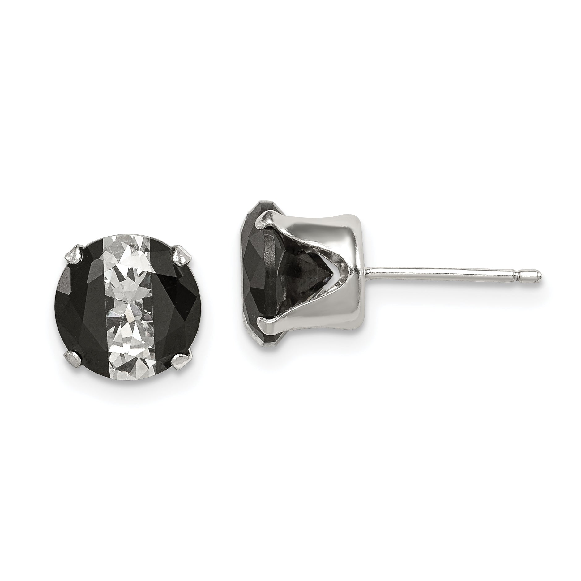 Sterling Silver Black & White 8mm Round CZ Snap-in Set Stud Earrings Main image
