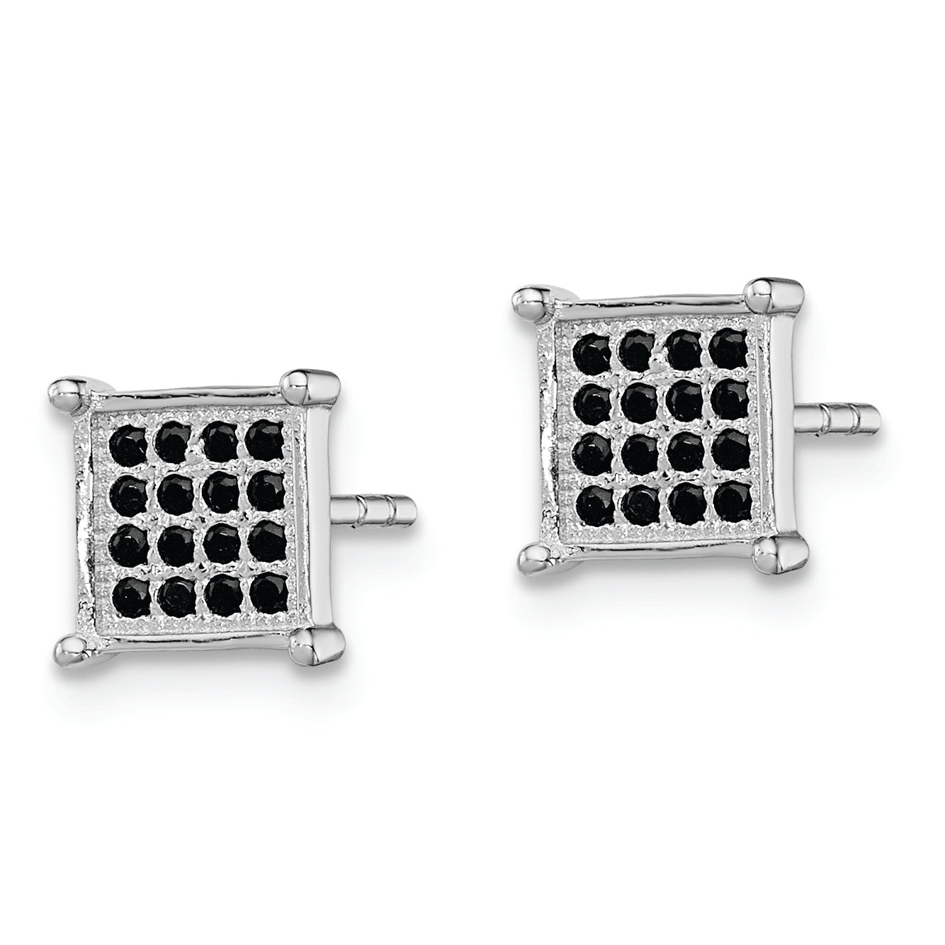 Sterling Silver Rhodium-plated Black Pav‚ CZ Square Post Earrings