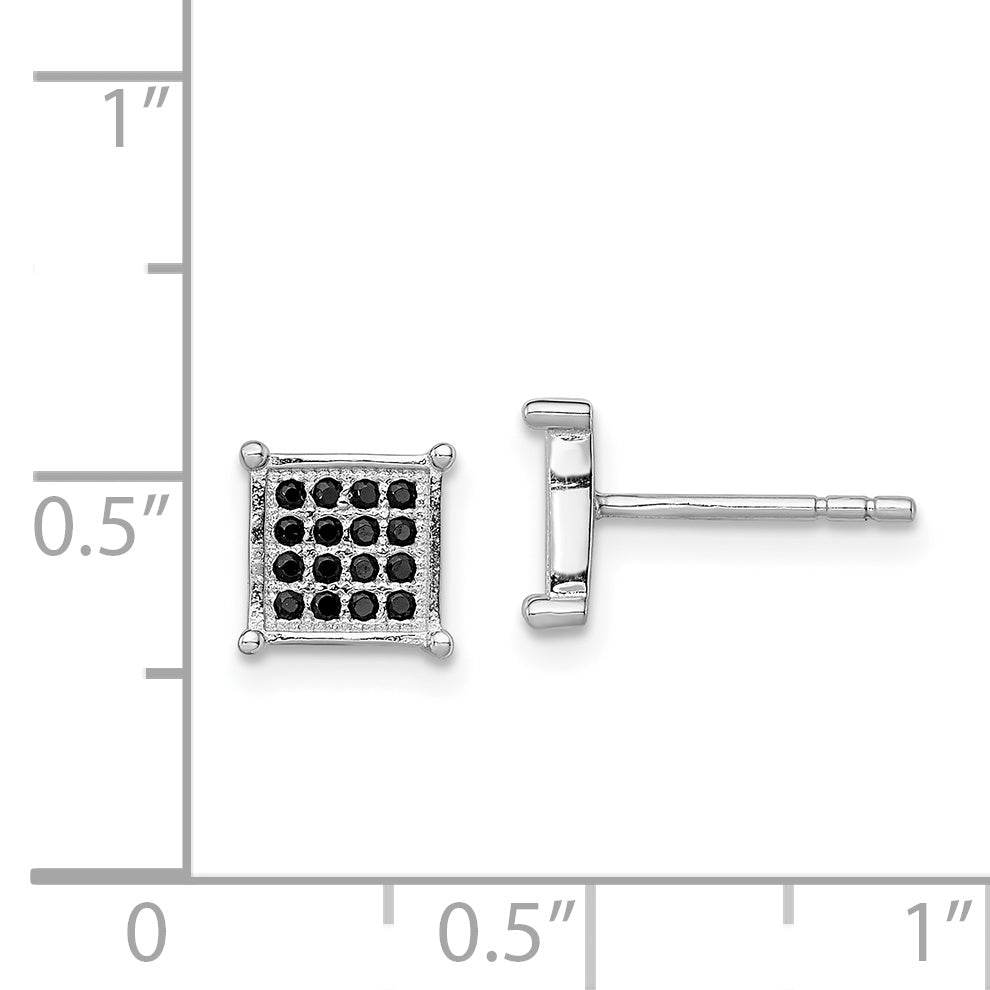 Sterling Silver Rhodium-plated Black Pav‚ CZ Square Post Earrings