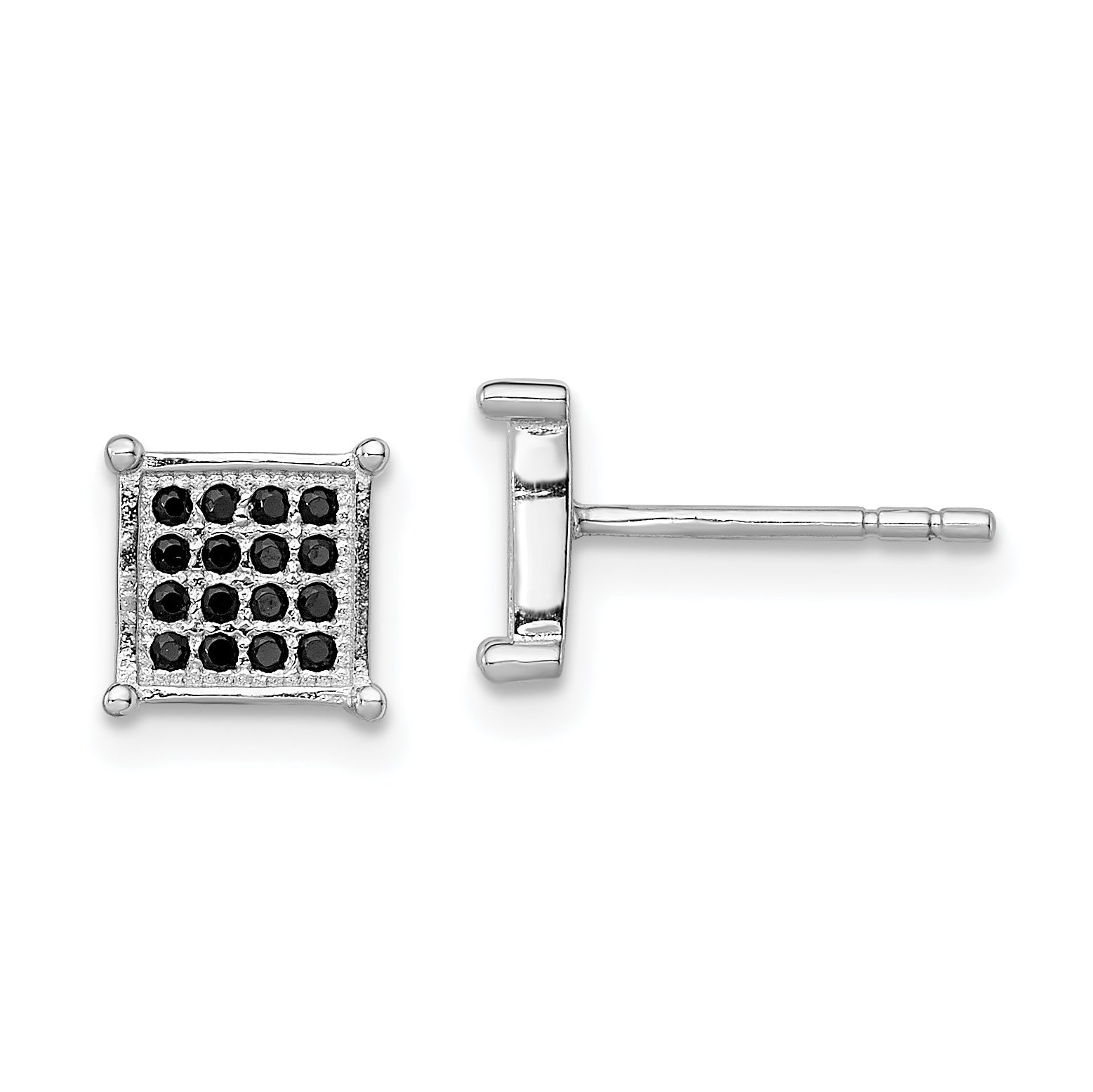 Sterling Silver Rhodium-plated Black Pav‚ CZ Square Post Earrings