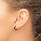 Round Black Cubic Zirconia Hoop Earrings in Sterling Silver, 10mm Hinged - Sophia Jewelers
