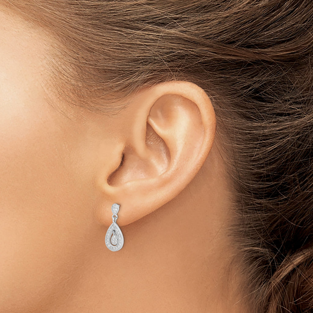 Pear Cubic Zirconia Pavé Stud Dangle Earrings in Sterling Silver, 8x18mm - Sophia Jewelers